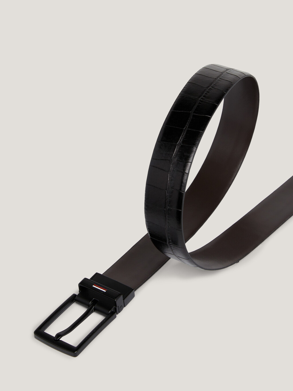 TH Business Reversible Croco-Print Leather Belt, Black Croc, hi-res