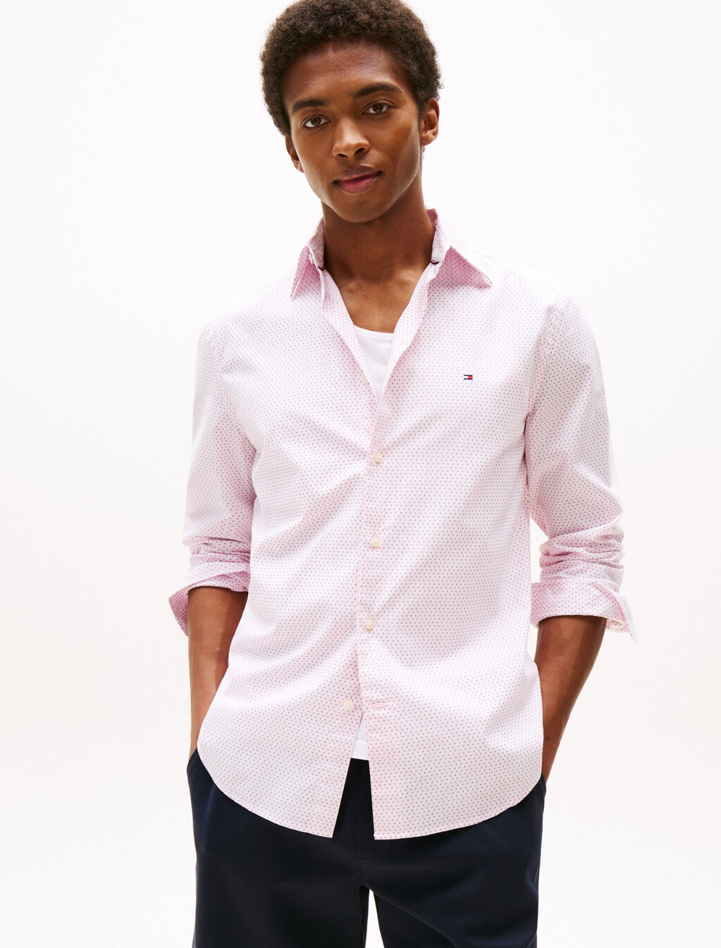 TH Flex Poplin Micro Print Shirt, Pink Lily, hi-res