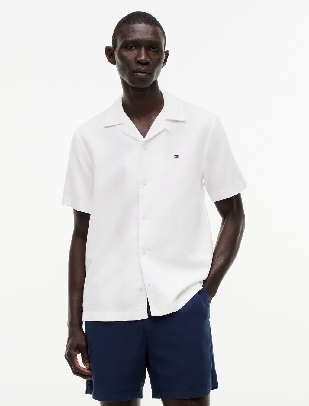 Regular Fit Linen Blend Short Sleeve Shirt, White, hi-res