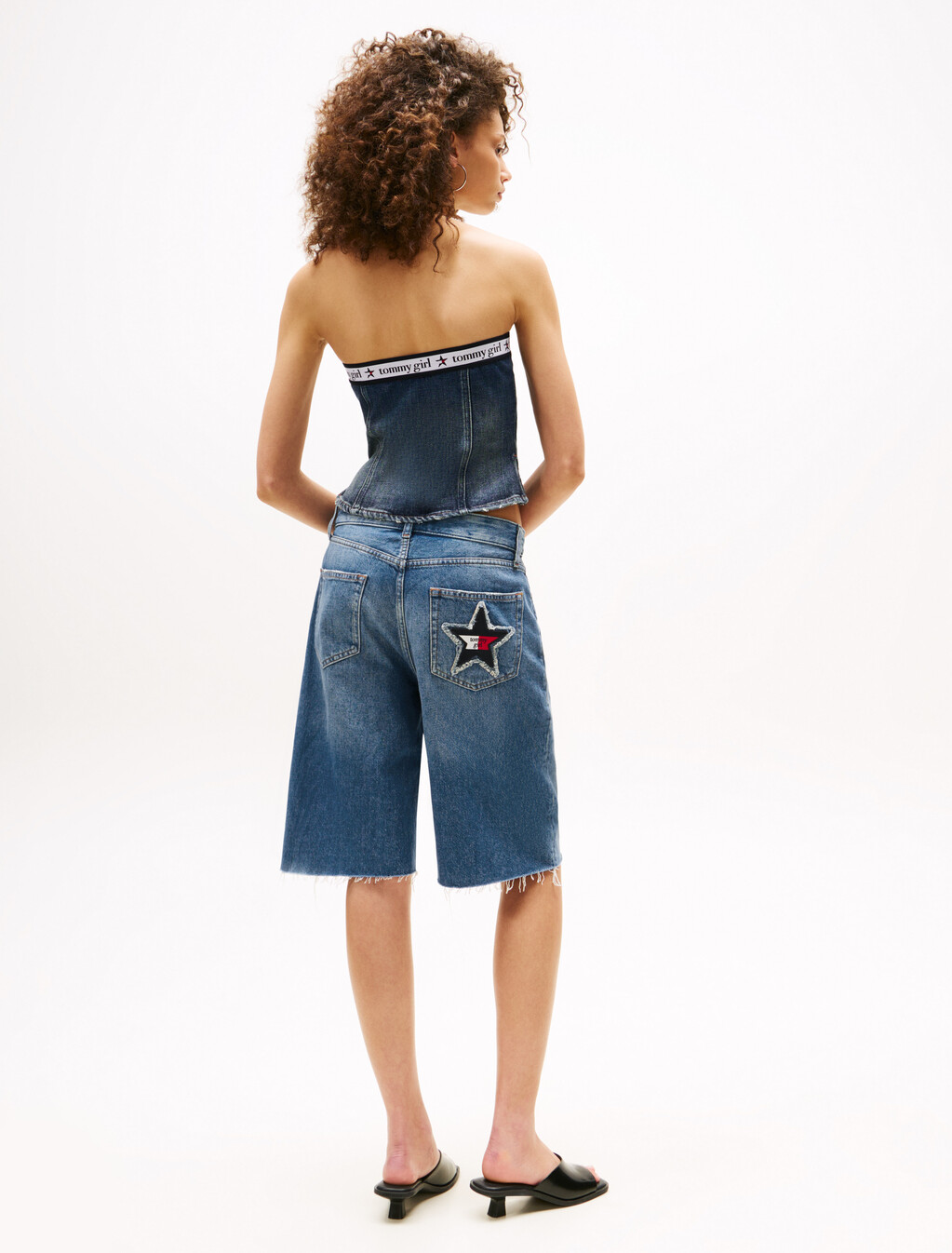 Tommy Girl Repeat Logo Denim Tube Top, Indigo Wash / Ecru, hi-res