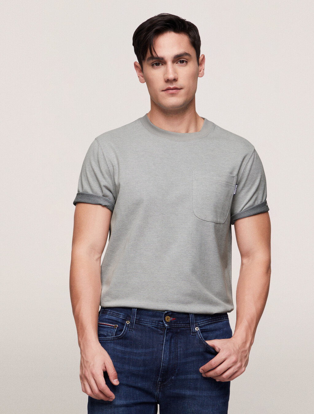Stretch Cotton Pocket T-Shirt, Light Grey Heather, hi-res