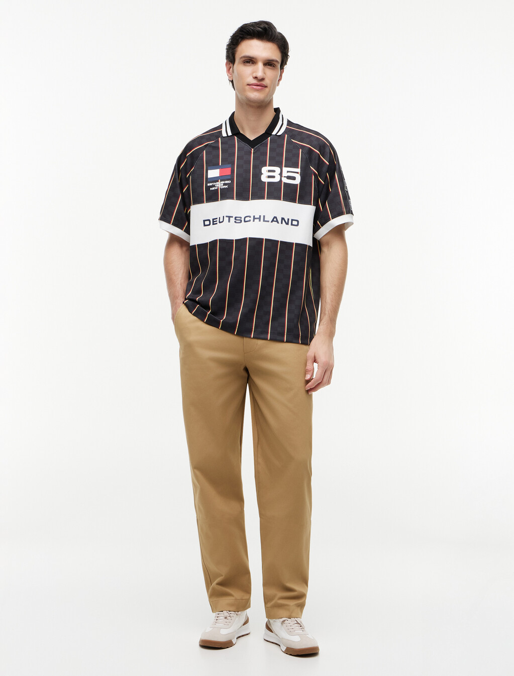 Geometric Flag Print Short Sleeve Rugby Shirt, Black, hi-res