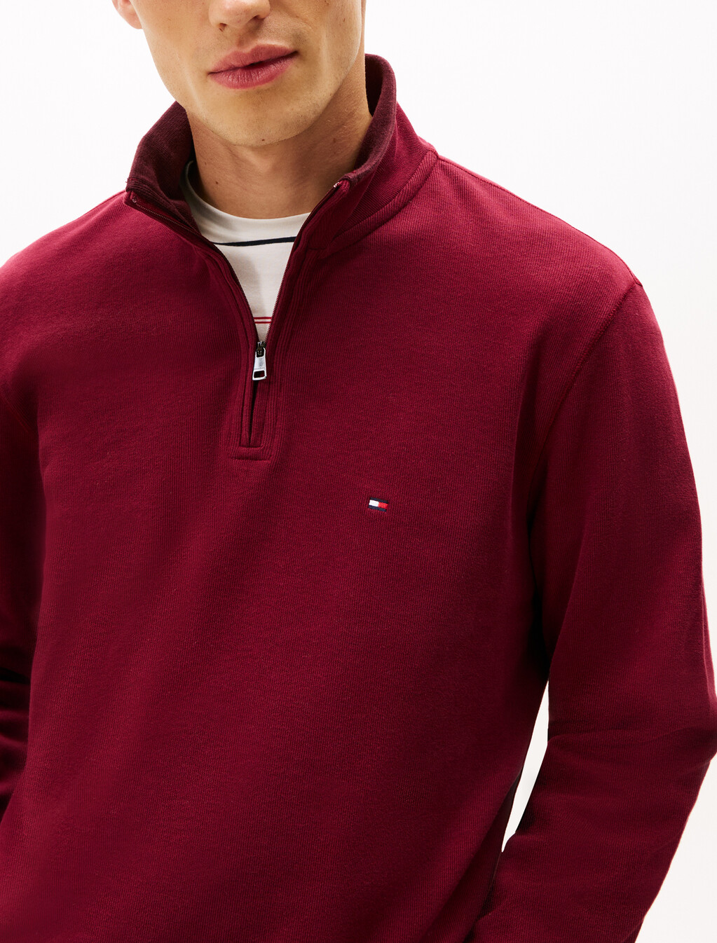 French Rib Knit 1/4 Zip Sweater, Deep Rouge, hi-res