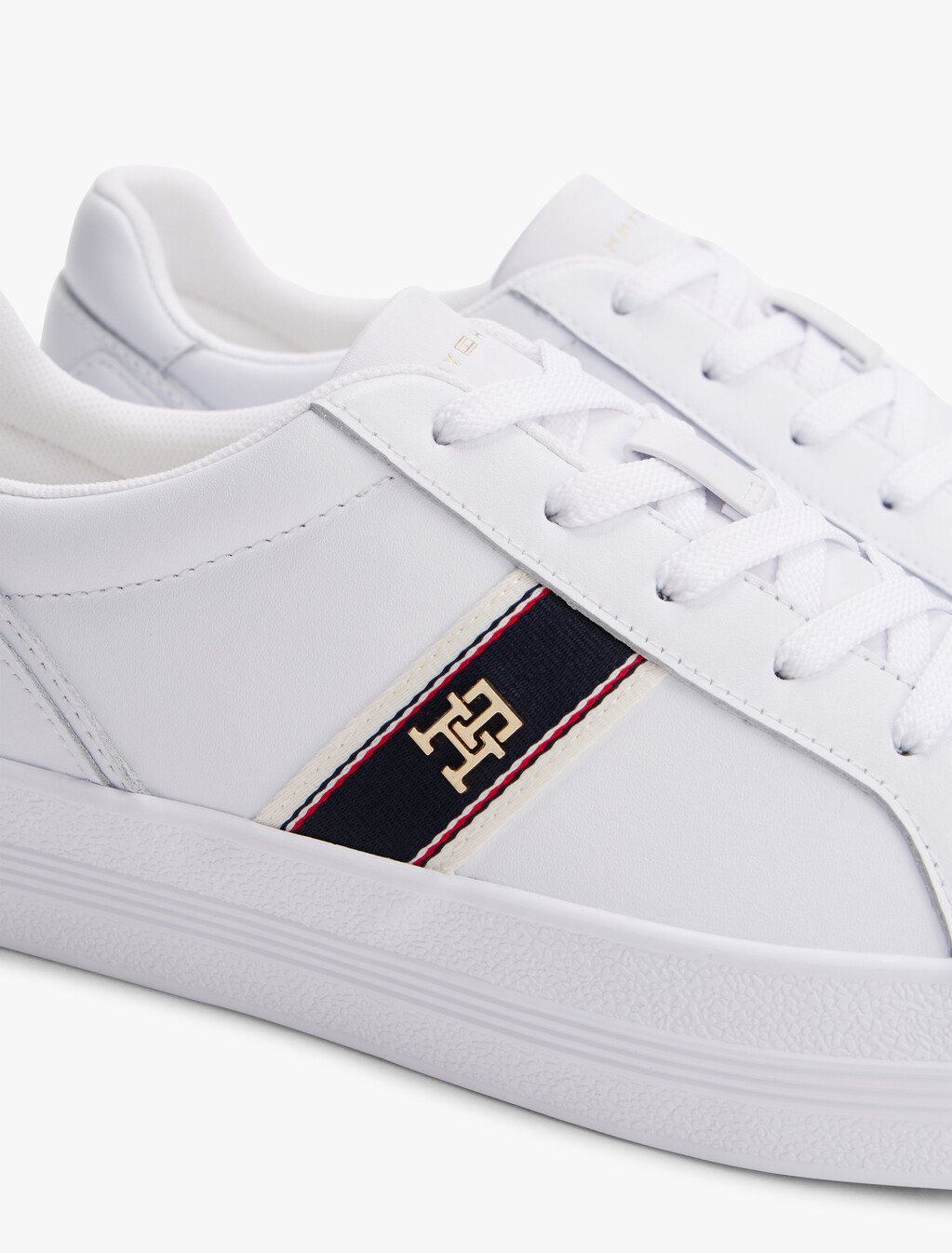 Webbing Vulcanized Leather Sneaker, White, hi-res
