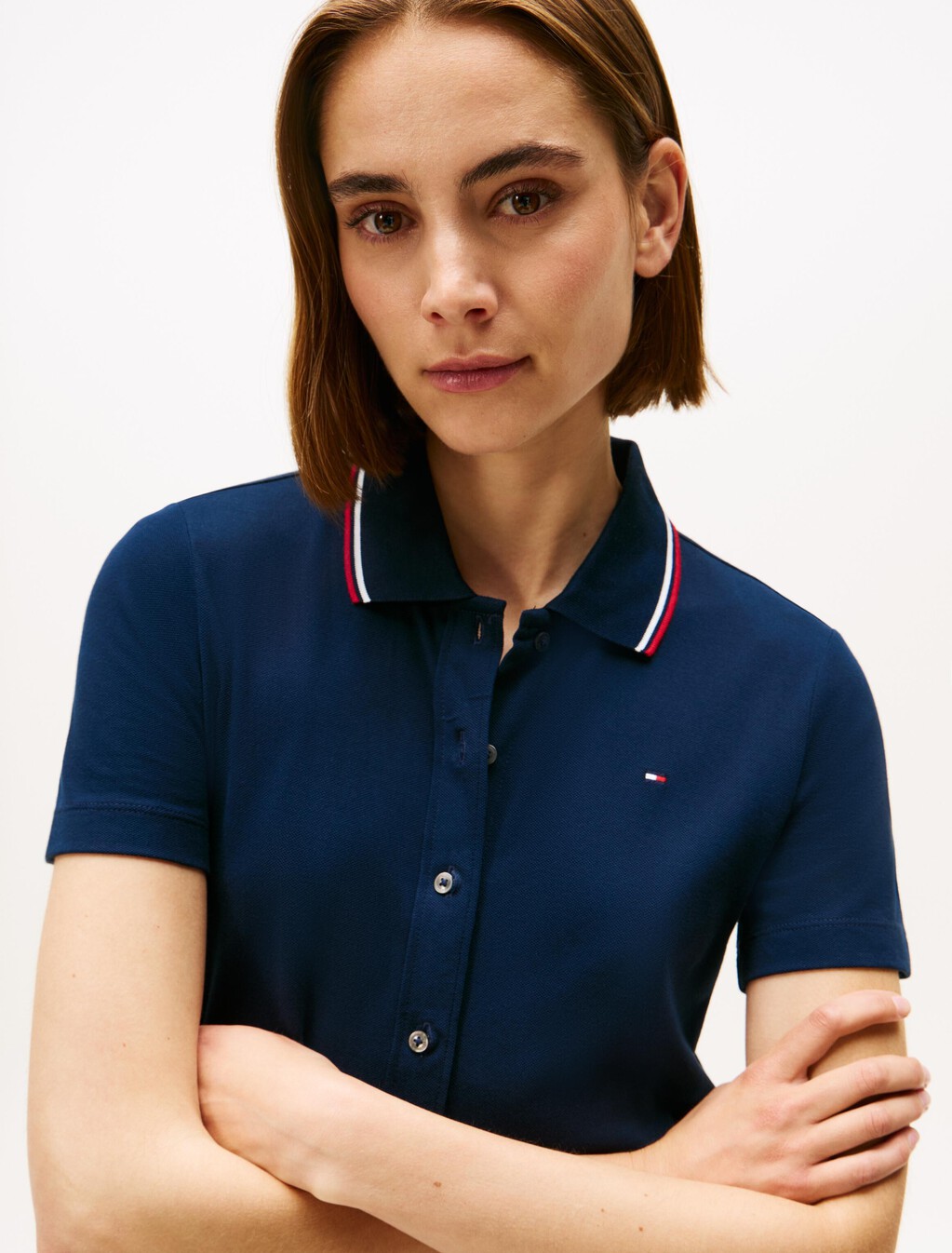Knit Fit & Flare Polo Dress, Dark Night Navy, hi-res