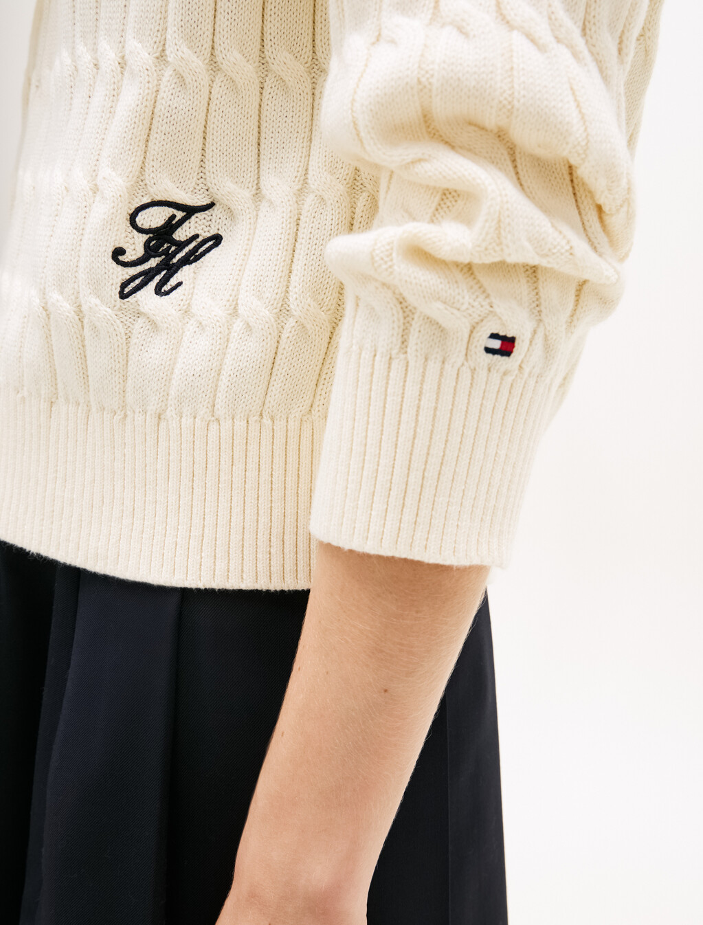 Cable Knit Zip Thru Hoodie, Calico, hi-res