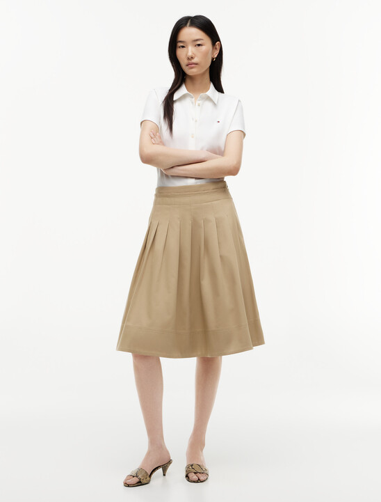 Pleated Midi Chino Skirt