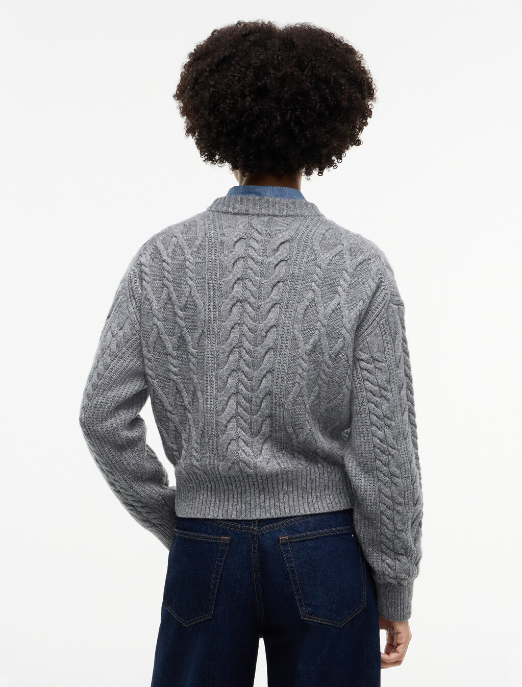 Relaxed Cable Knit Jumper With Silk, Medium Grey Heather, hi-res