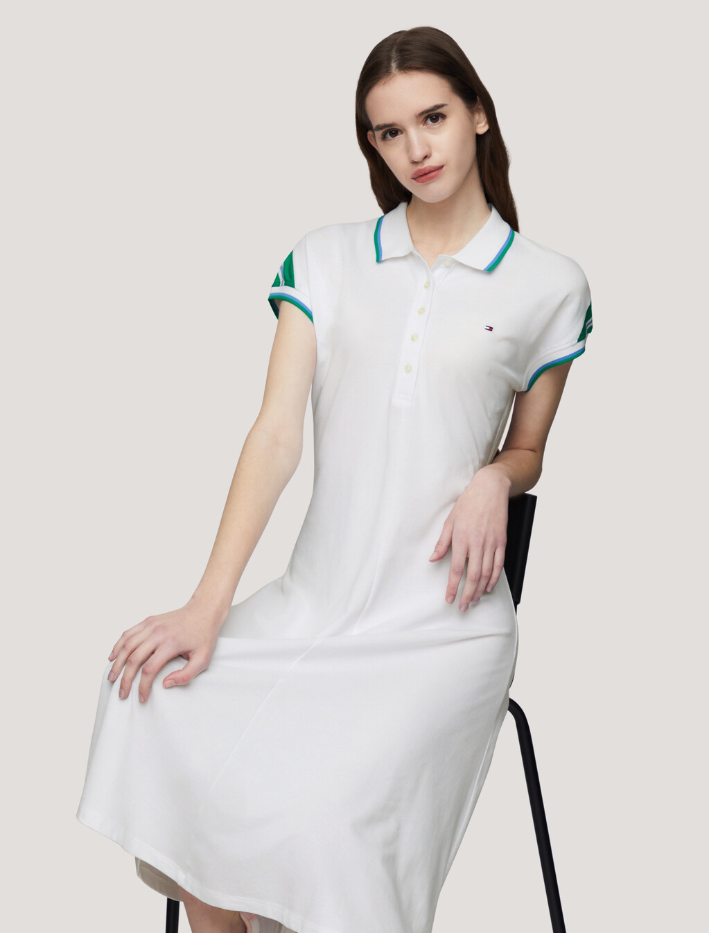 Tipped Polo Dress, Th Optic White, hi-res