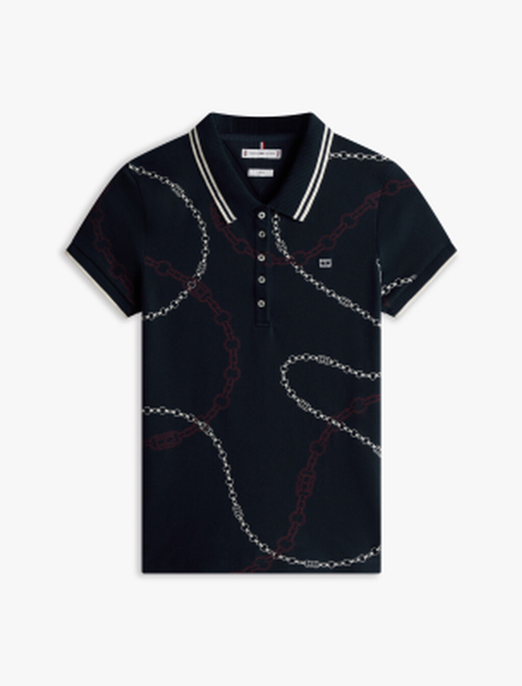 Asia Fit Slim Polo Shirt, Flag Chain Wavy/ Navy, hi-res
