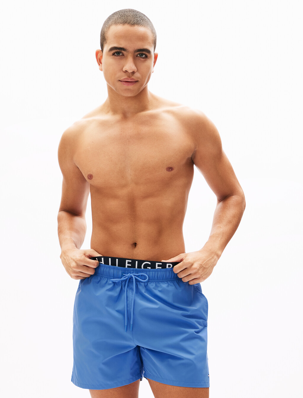 Double Waistband Medium Drawstring Shorts, Blue Spell, hi-res