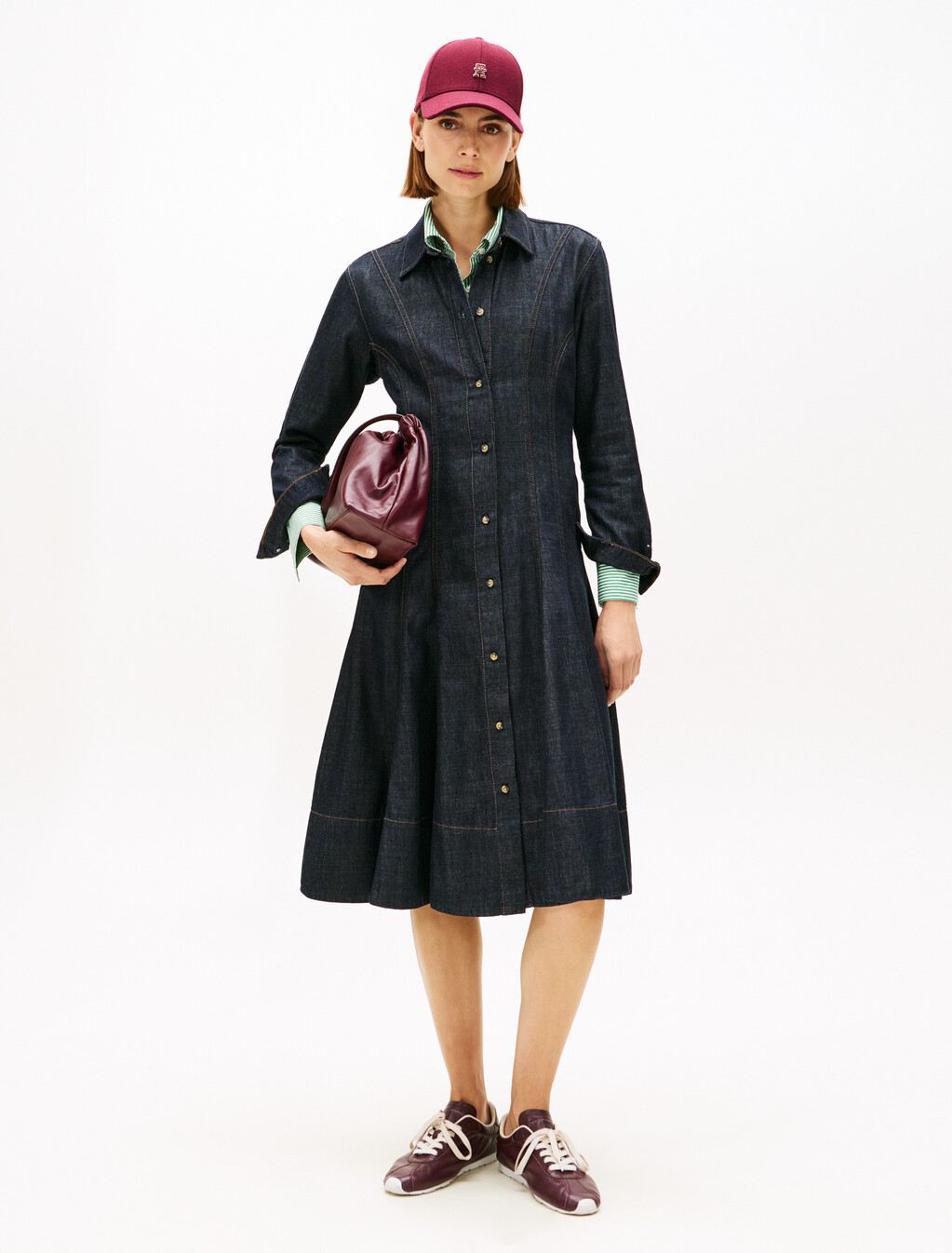 Denim Long Sleeve Long Dress, Pure, hi-res