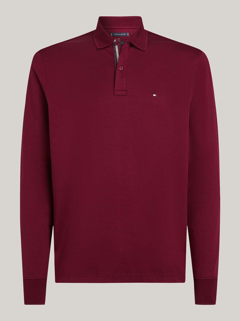 Jacquard Long Sleeve Polo Shirt, Deep Rouge, hi-res