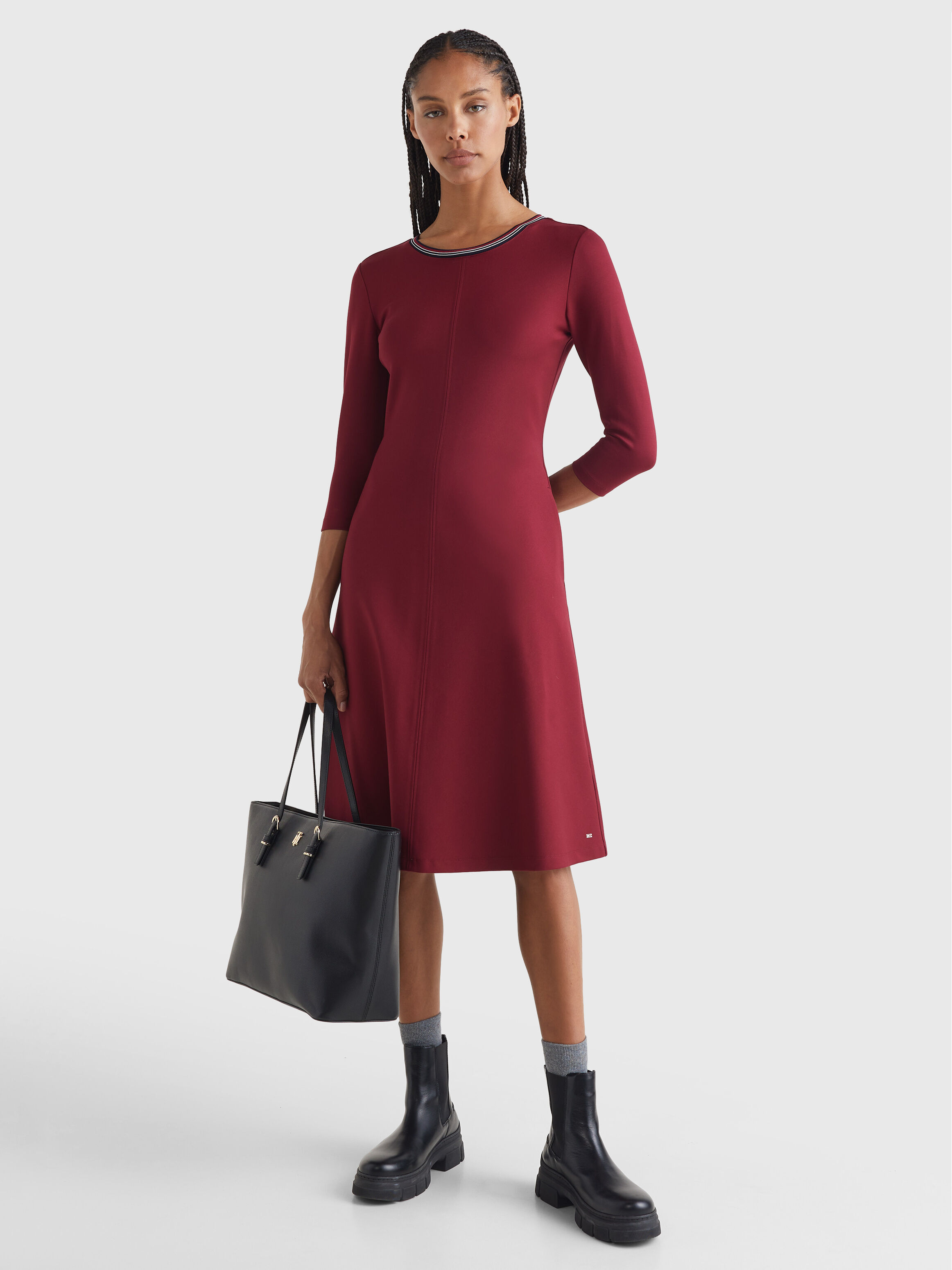 tommy hilfiger belted fit and flare dress