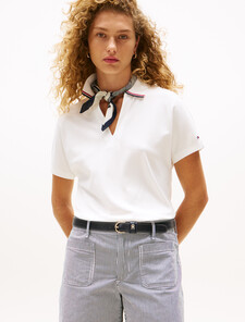 Lyocell Tipped Open Collar Polo, Ecru, hi-res