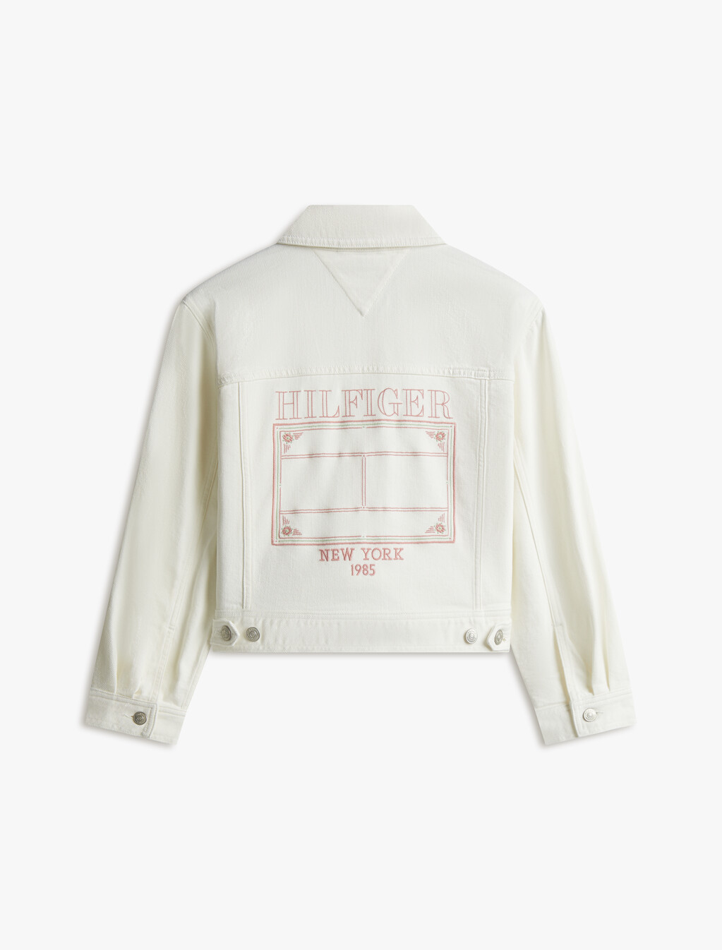 Embroidered Cropped Denim Jacket, Ecru, hi-res