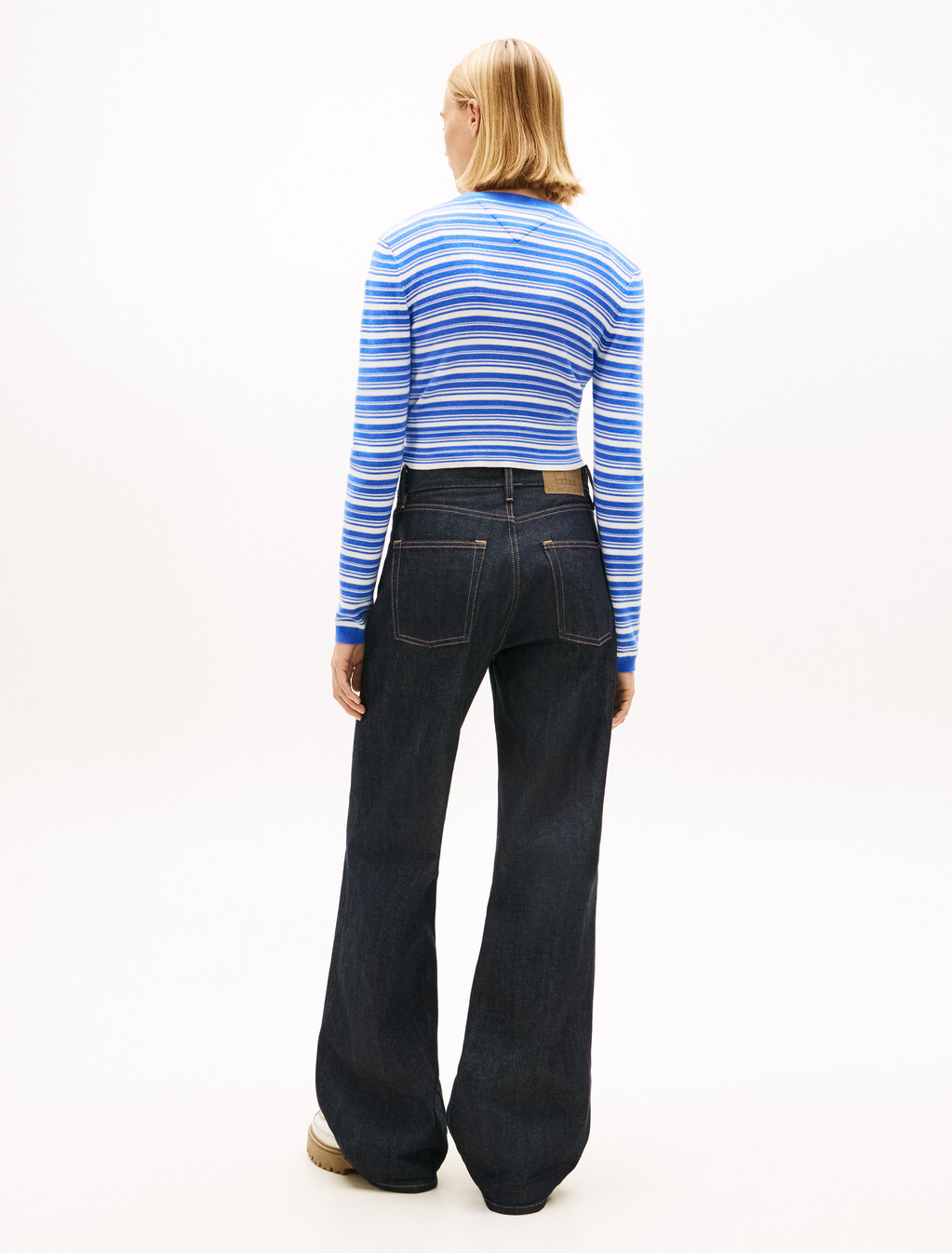 Stripe Slim Crew Neck Cardigan, Empire Blue, hi-res
