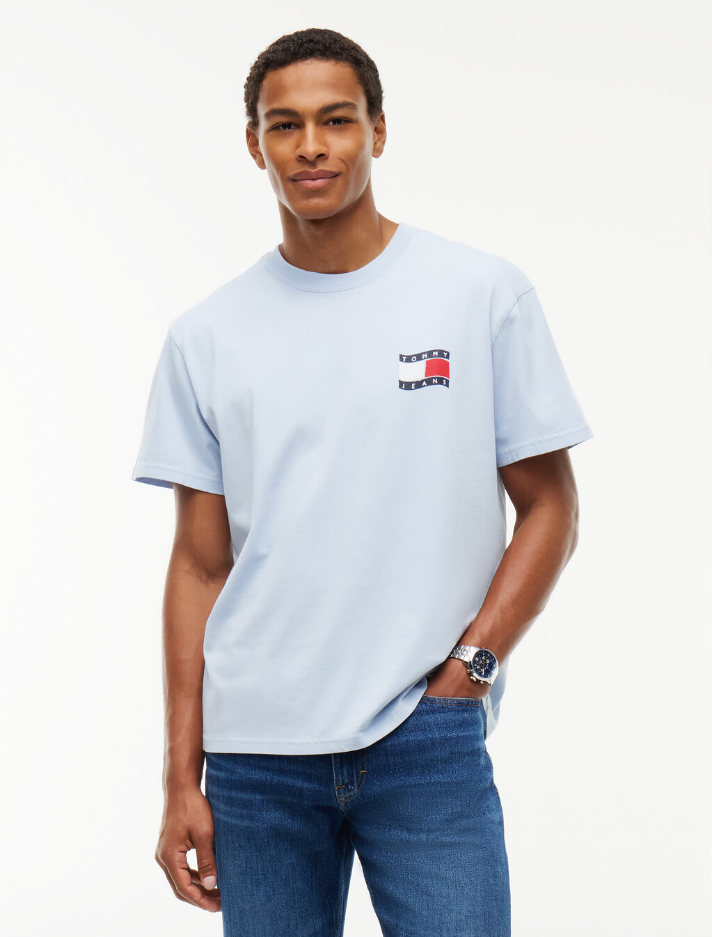 Wavy Flag Back Logo Relaxed T-Shirt, Sky Blue, hi-res