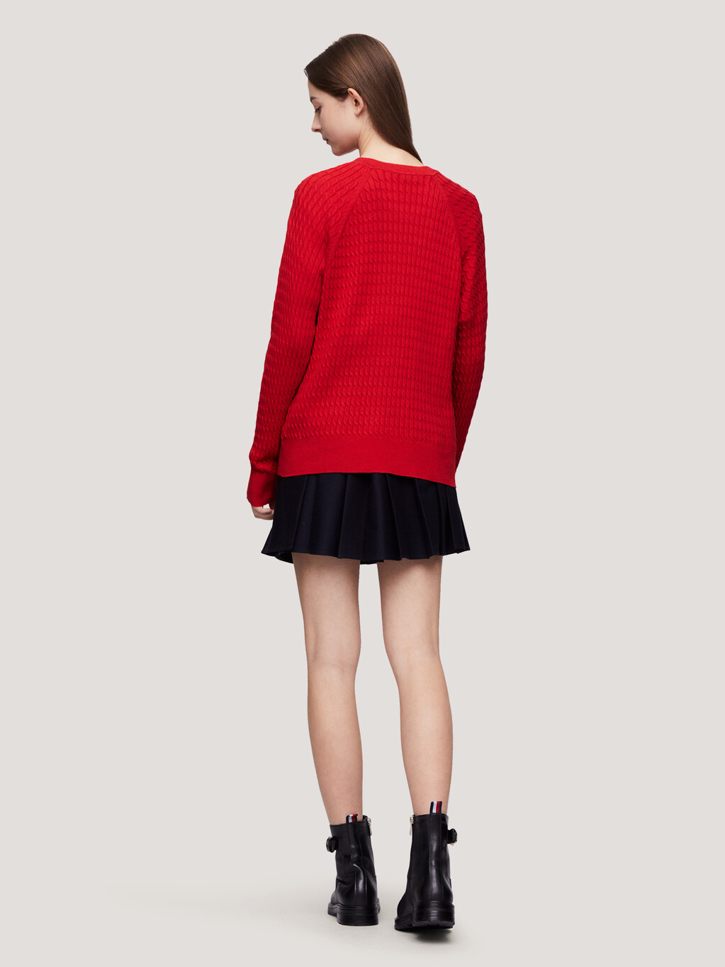 Cable Knit Relaxed Fit Jumper, Fierce Red, hi-res