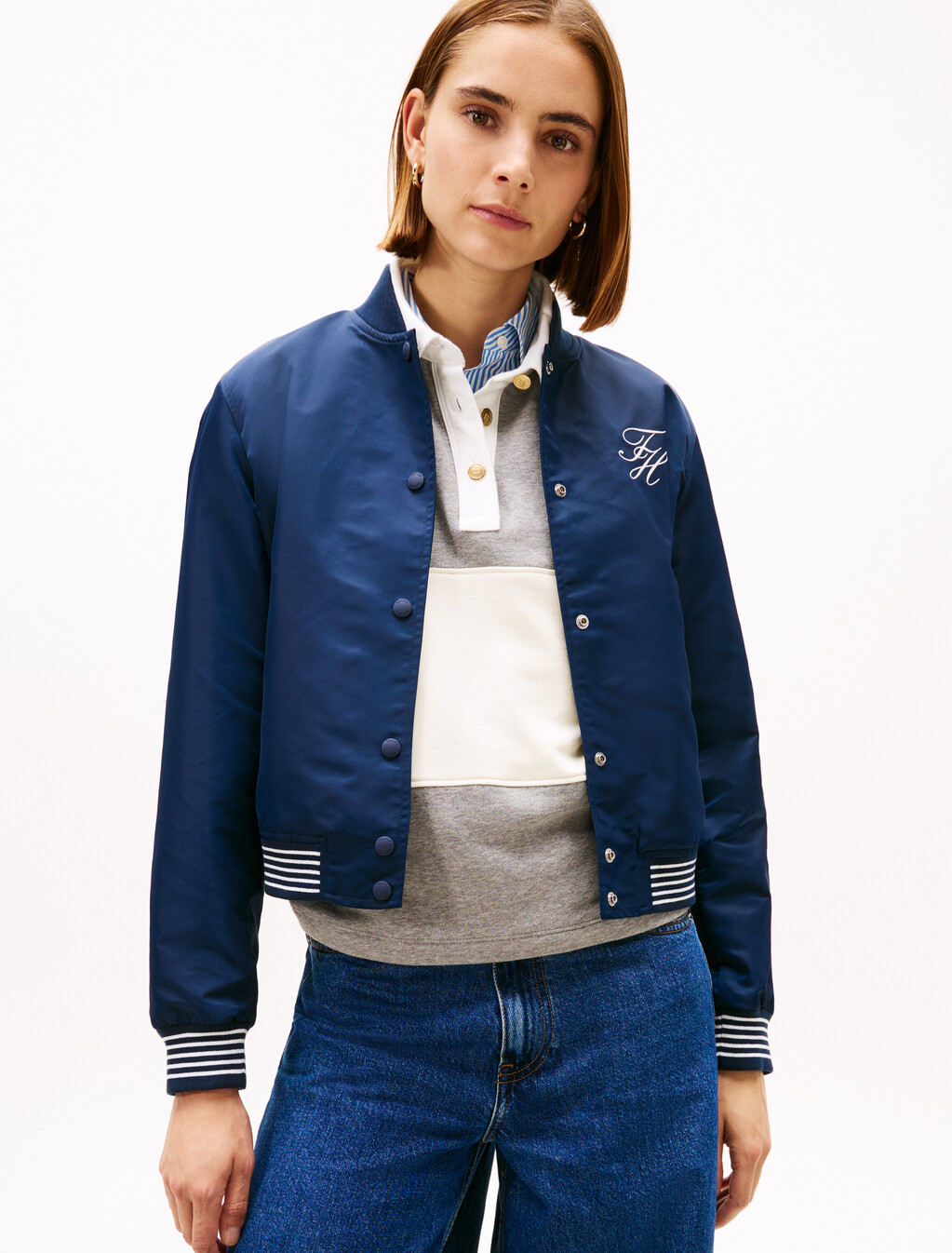 Asia Fit Varsity Bomber Jacket, Dark Night Navy, hi-res