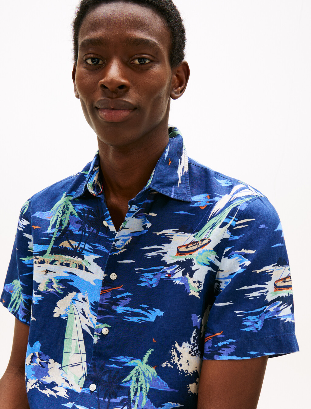 Vacation Print Linen Shirt, Preppy Navy / Allover, hi-res