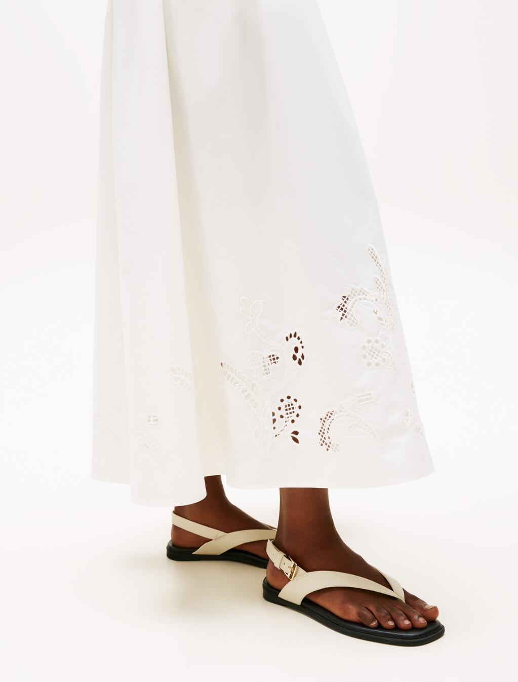 Broderie Anglaise Midi Polo Dress, Ecru, hi-res
