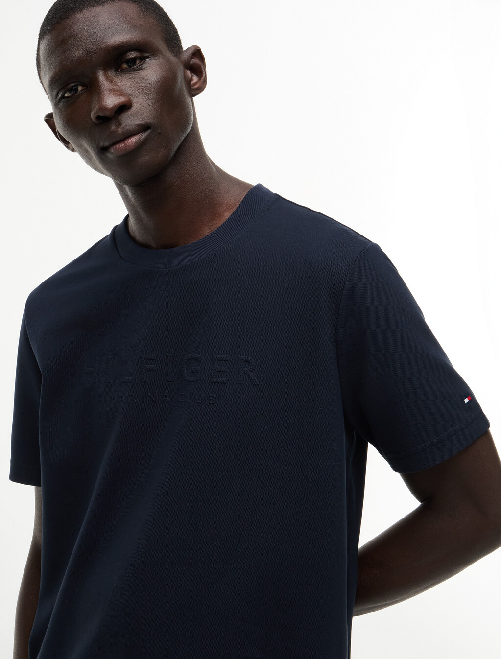 Embossed Logo Pique Interlock Knit T-Shirt, Desert Sky, hi-res