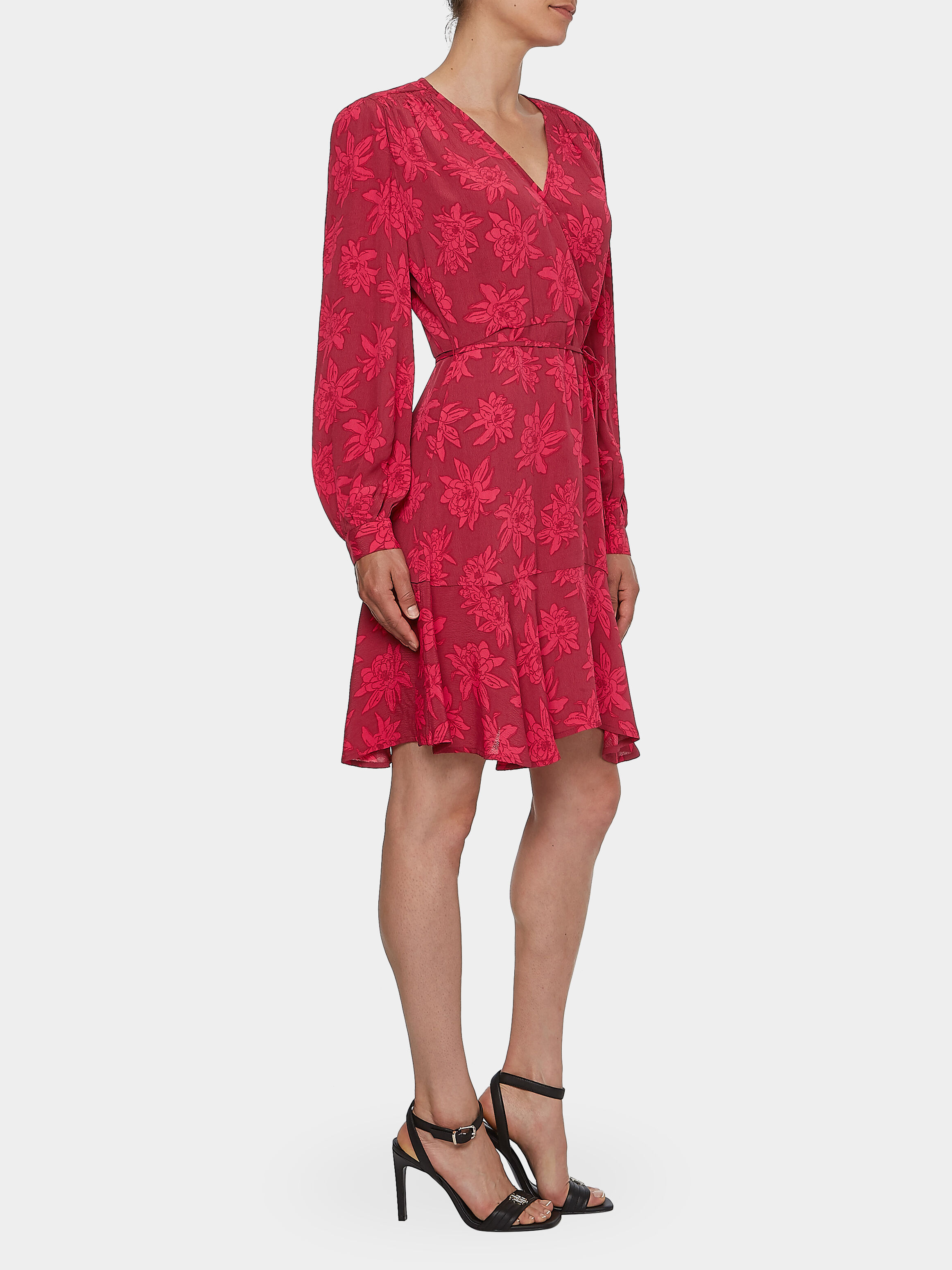 Red long discount sleeve floral dress