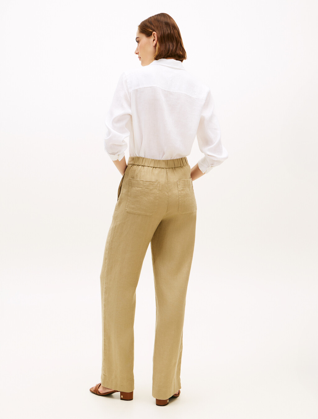 Essential Linen Tailored Straight Pant, Beige, hi-res