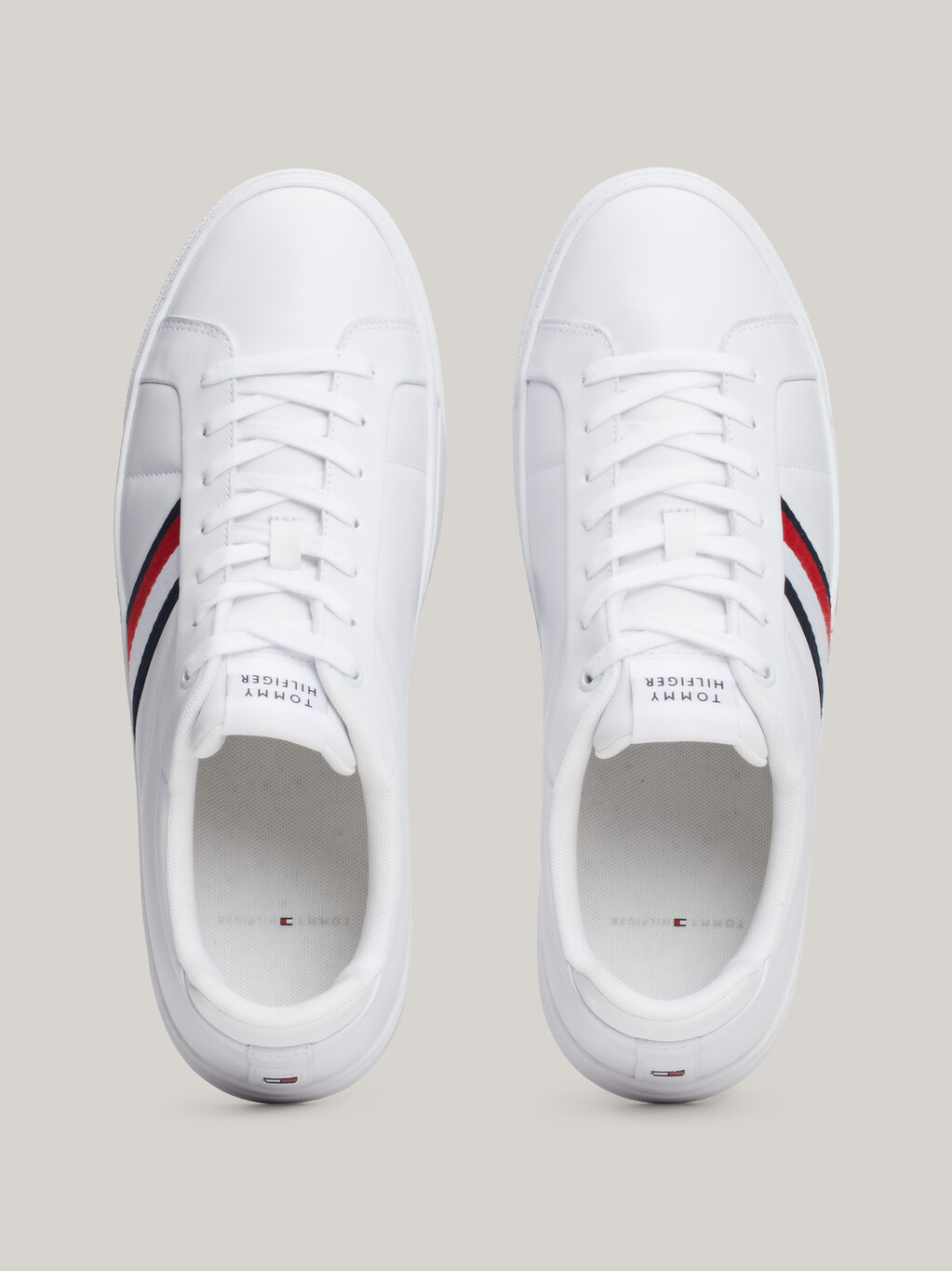 Leather Signature Tape Court Trainers, White, hi-res