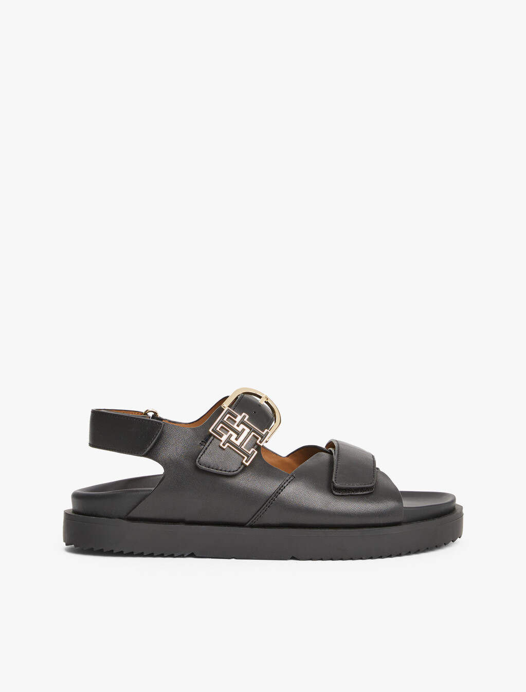 TH Monogram Leather Cleat Sandals, Black, hi-res