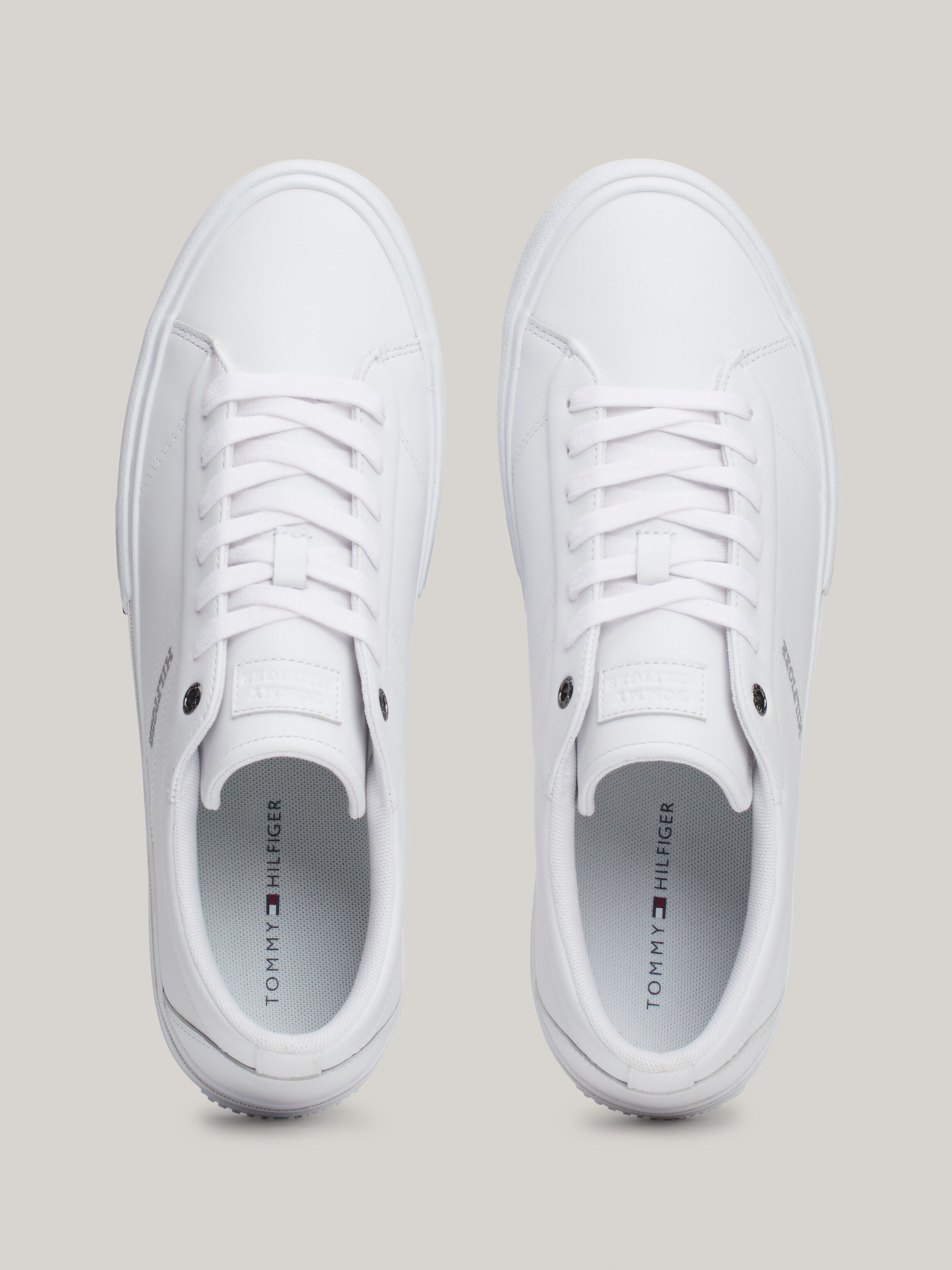 Tommy Hilfiger Leather Logo Lace Up Trainers in White