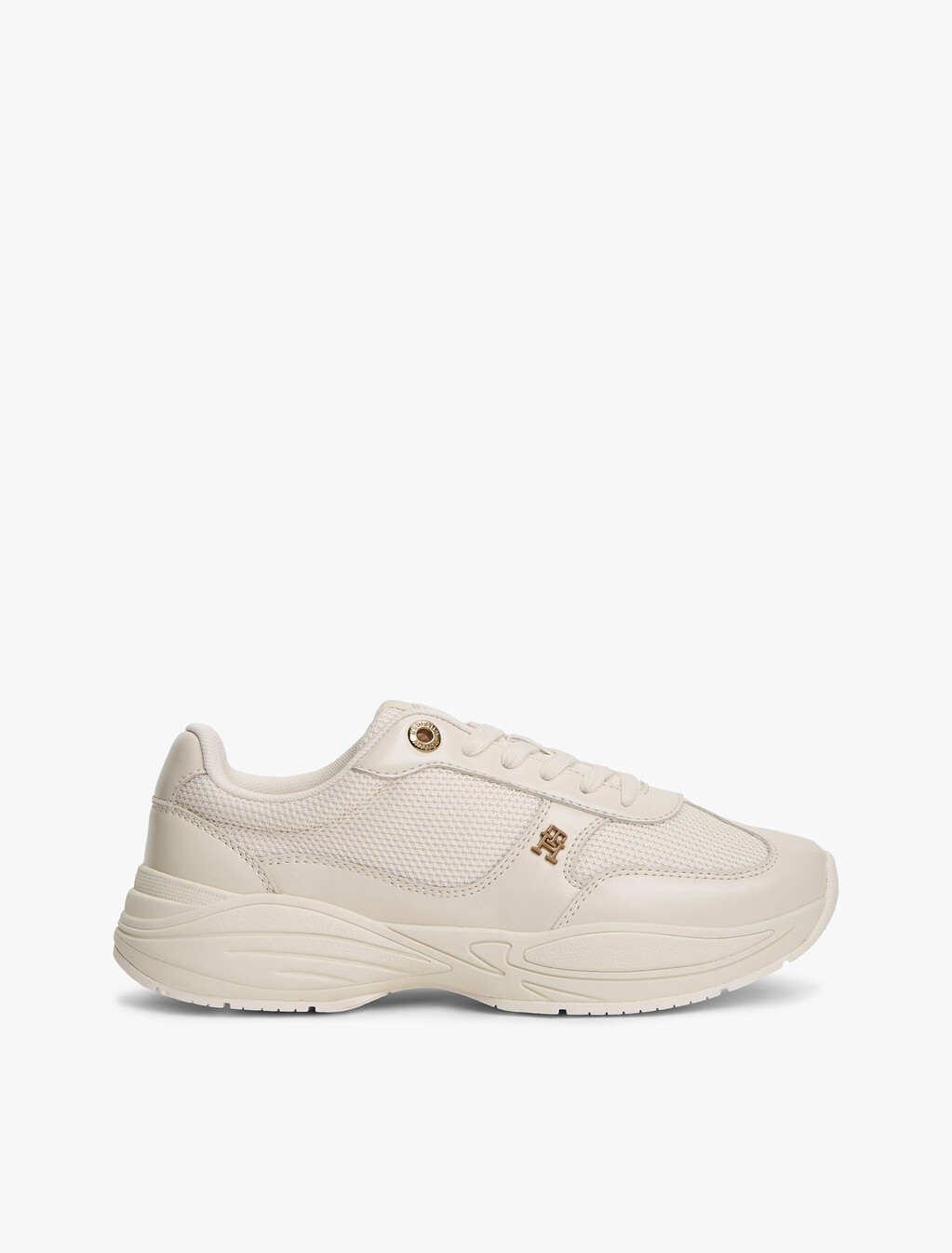 TH Monogram Mixed Texture Leather Trainers, Soft Cream, hi-res