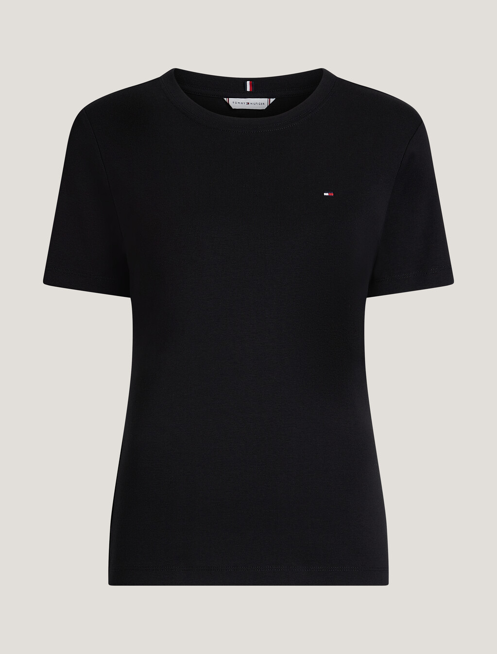 Flag Embroidery Ribbed Slim T-Shirt, Black, hi-res