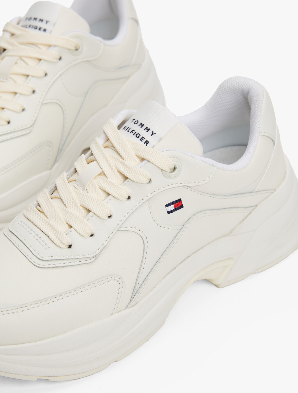 Leather Chunky Trainers, Ivory, hi-res