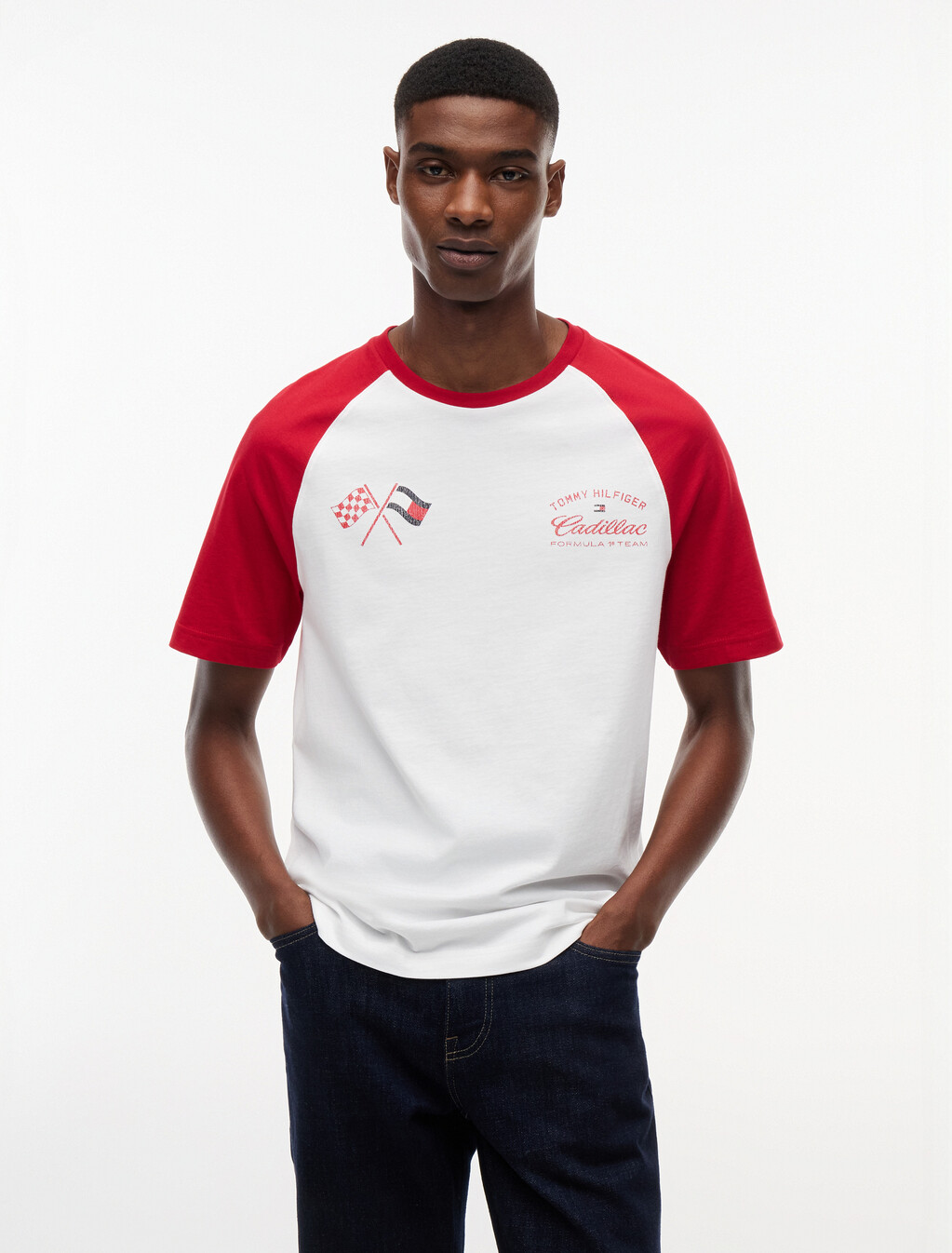 TH x Cadillac Formula 1&reg; Team Back Graphic Raglan T-Shirt, White / Red, hi-res