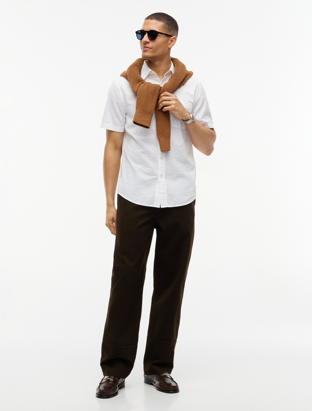Regular Fit Seersucker Short Sleeve Shirt, White, hi-res