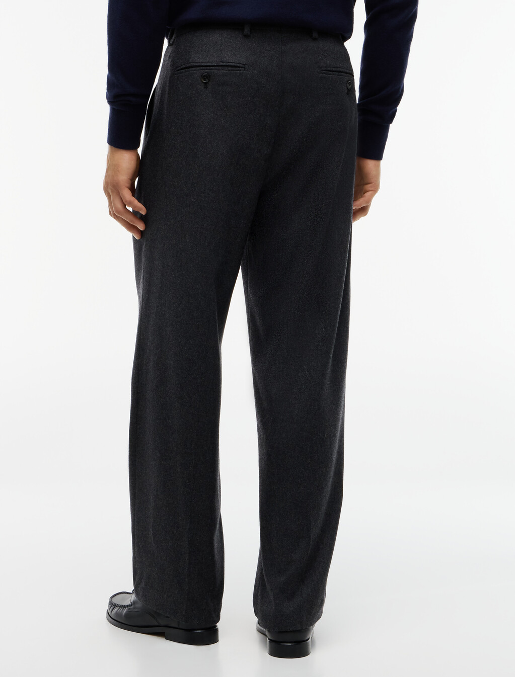 New York Label Wool Blend Flannel Trousers, Dark Grey Heather, hi-res