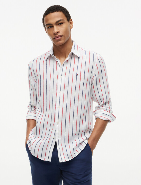 Regular Fit Textured Stripe Pure Linen Shirt