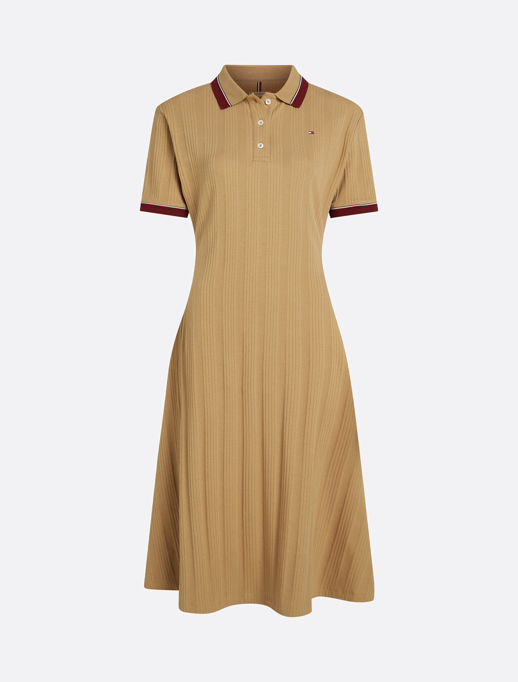 Rib Knit Polo Midi Dress, Safari Canvas, hi-res