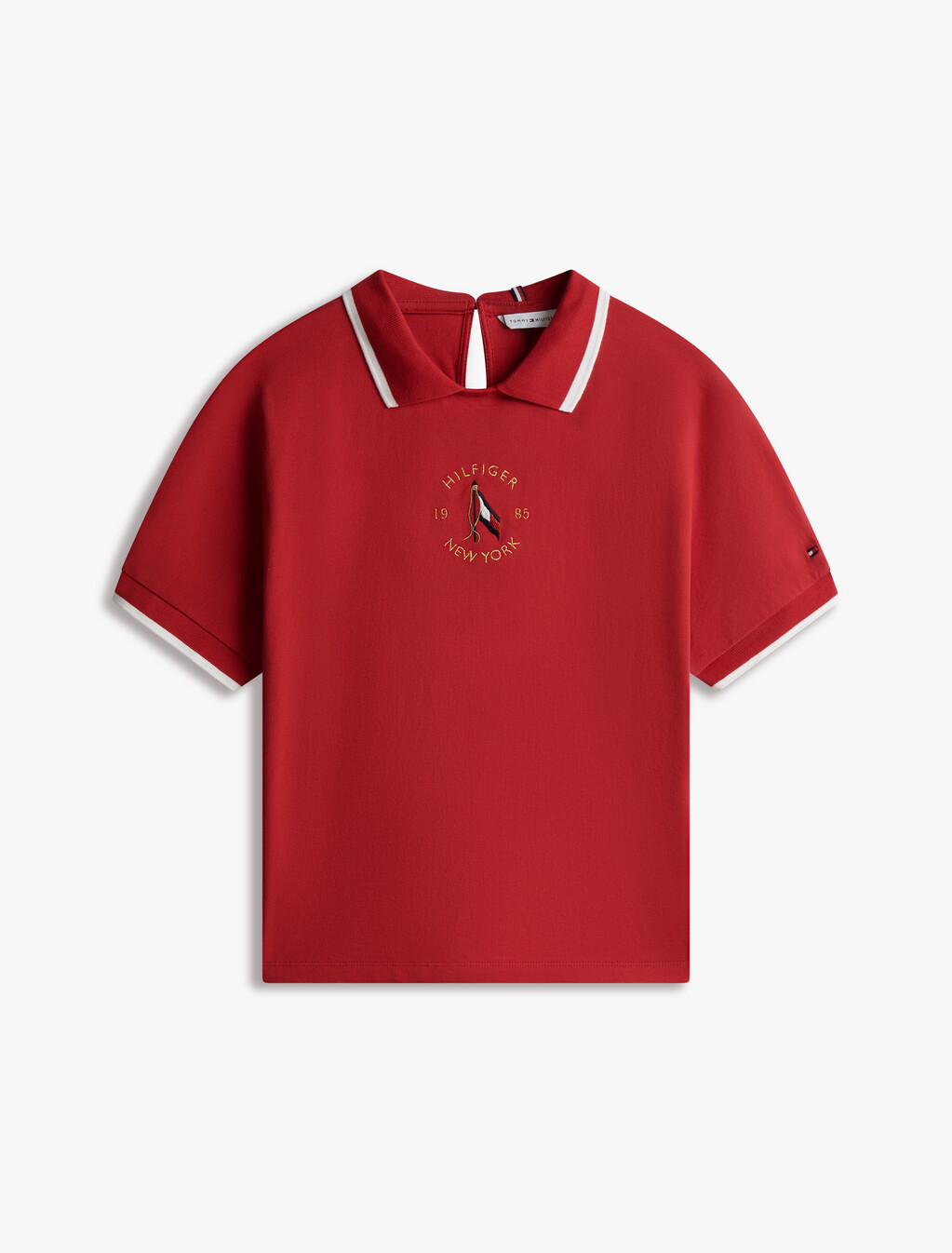 Motion Flag Embroidery Crewneck Polo, Primary Red, hi-res