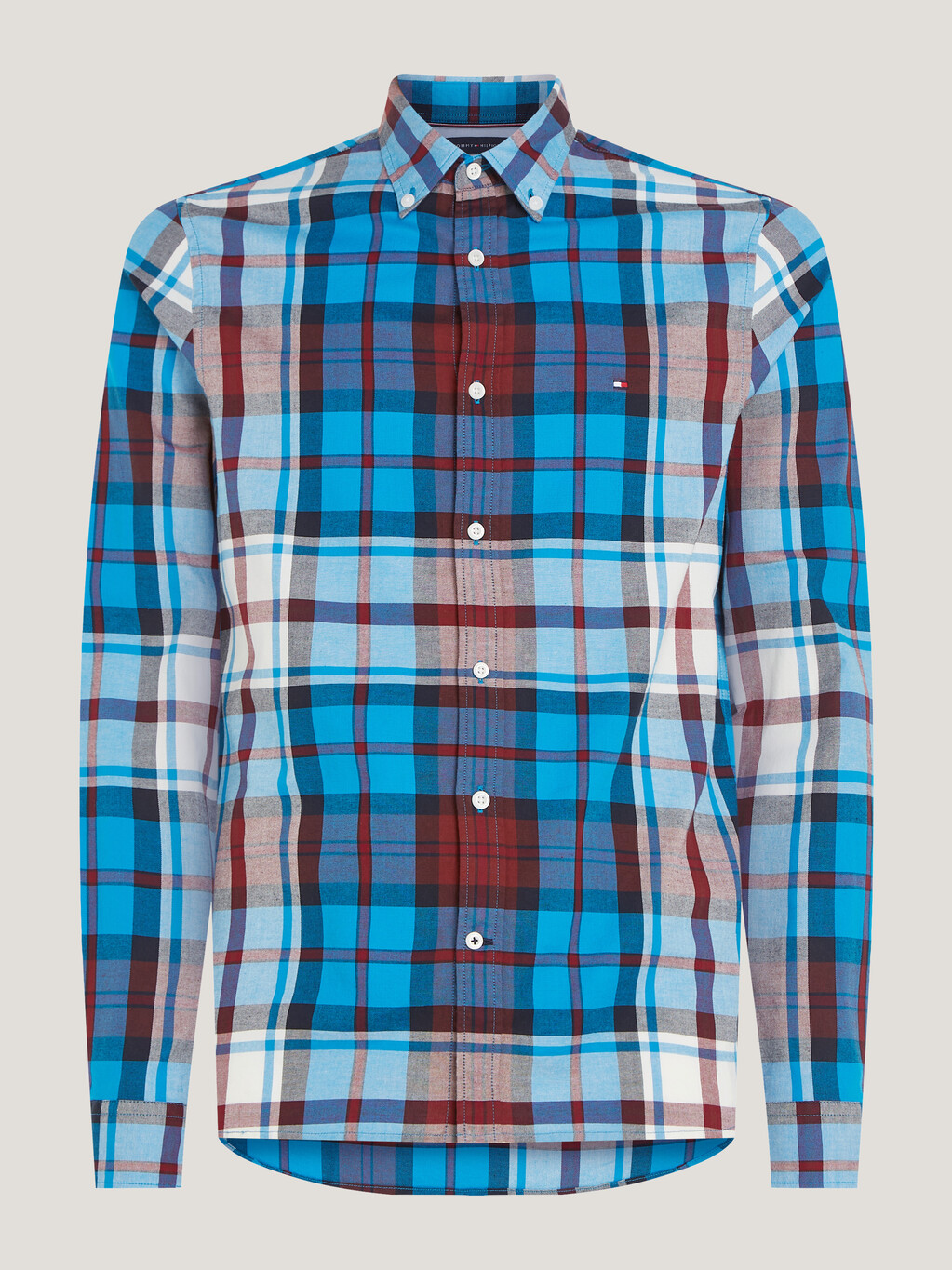 Tommy Tartan Slim Fit Oxford Shirt, Cerulean Aqua / Multi, hi-res