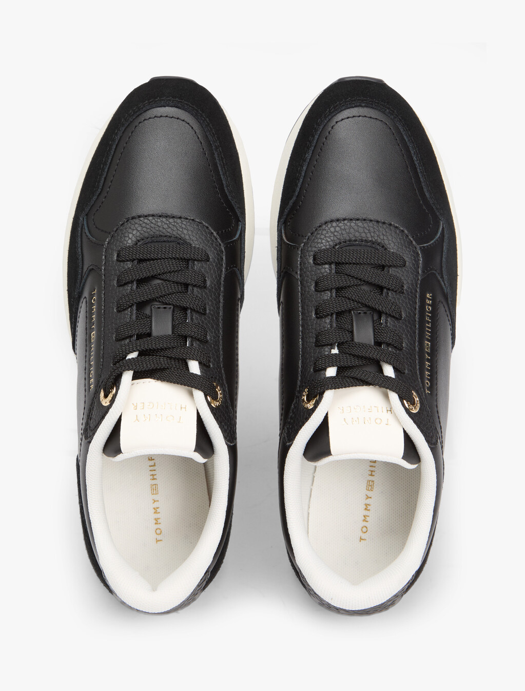 Embossed TH Monogram Leather Trainers, Black, hi-res