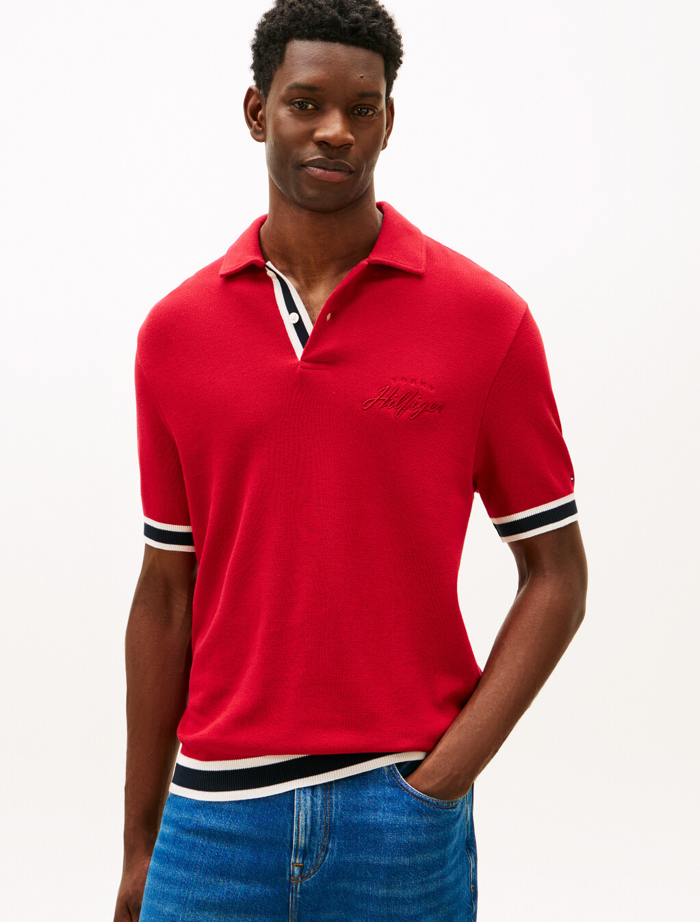 Flat Knit Classic Fit Polo, Medium Red, hi-res