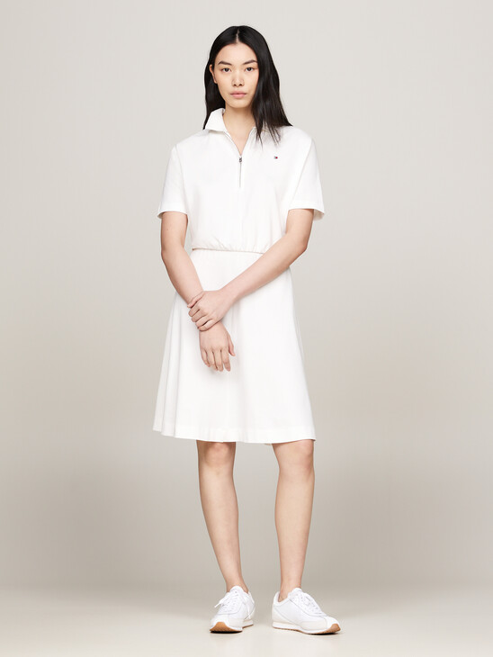 Zip Placket Fit And Flare Polo Dress