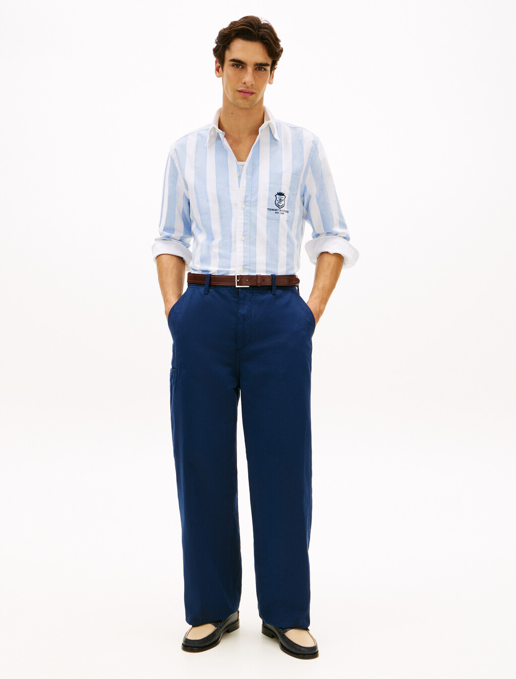 Classic Fit Crest Embroidery Oxford Shirt, Shirt Blue / Stripe, hi-res