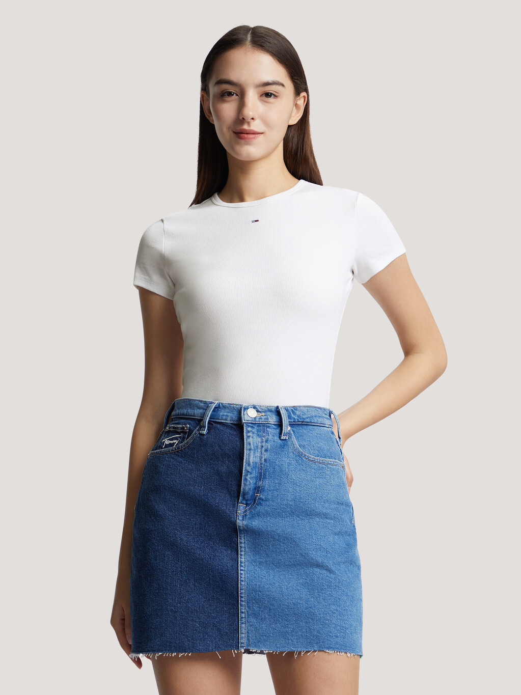 Essential Rib Knit Slim T-Shirt, White, hi-res