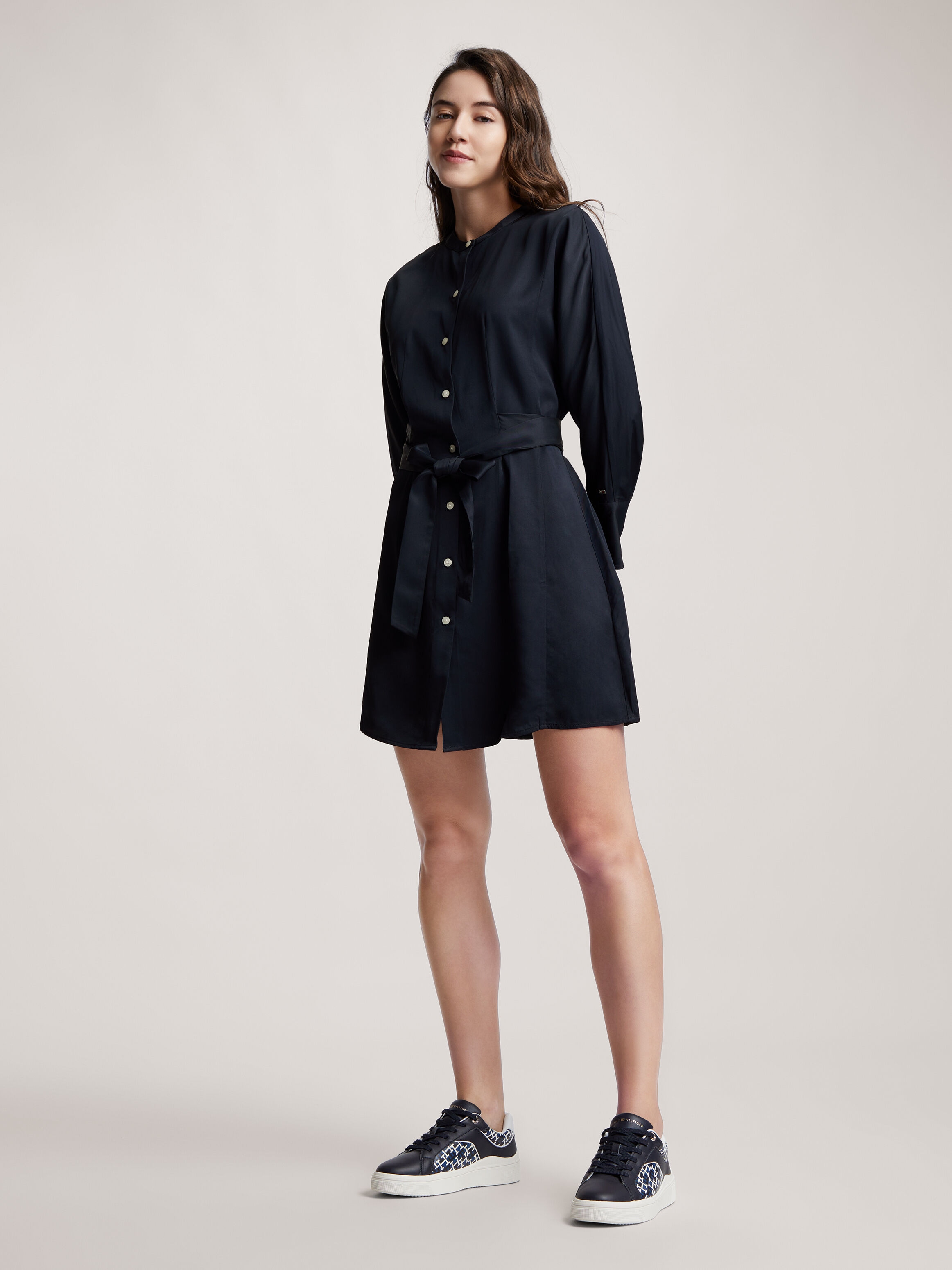 Collarless Belted Shirt Dress blue Tommy Hilfiger Singapore