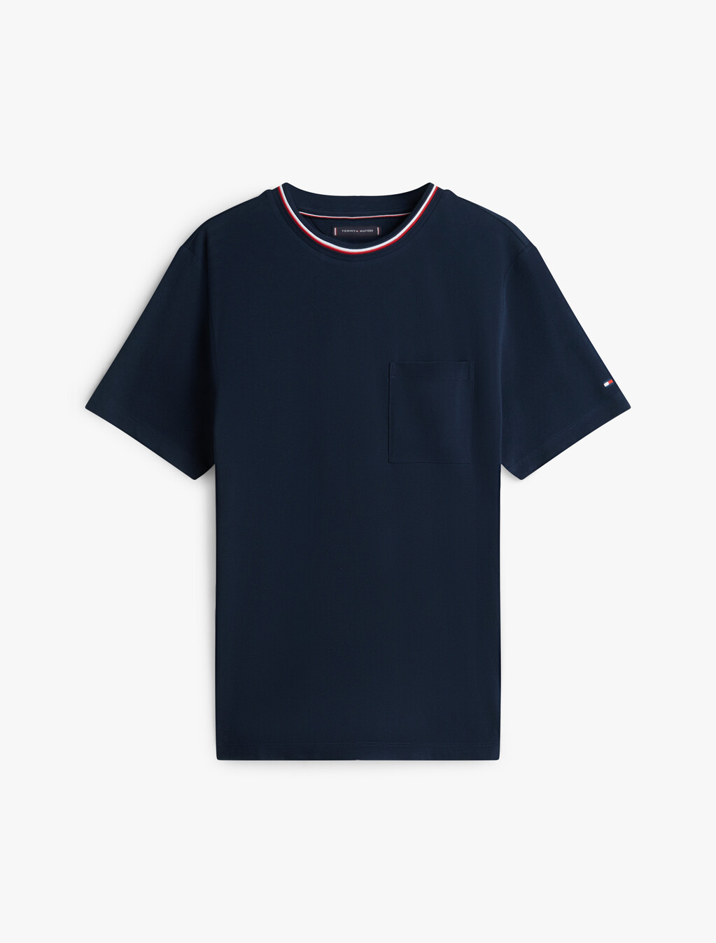 Stripe Trim Cotton Pique Pocket T-Shirt, Dark Night Navy, hi-res
