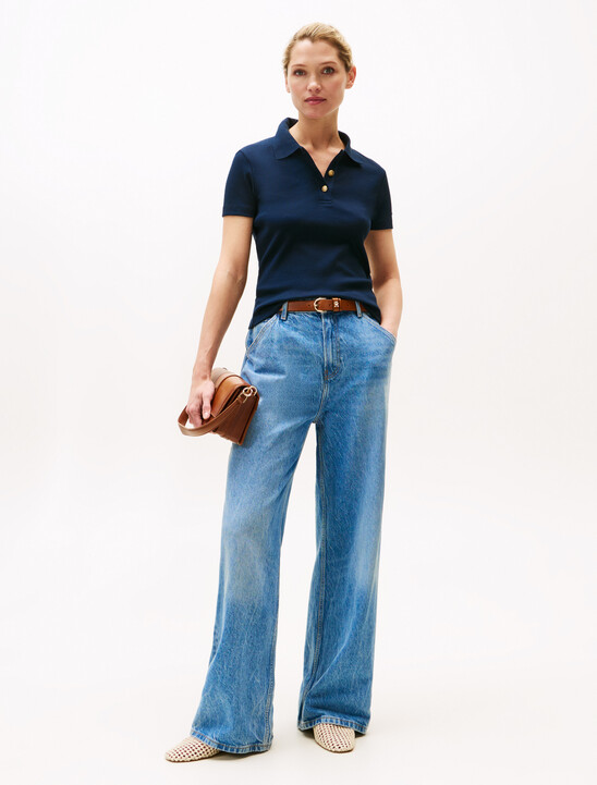 Gold-Tone Button Slim Polo Shirt